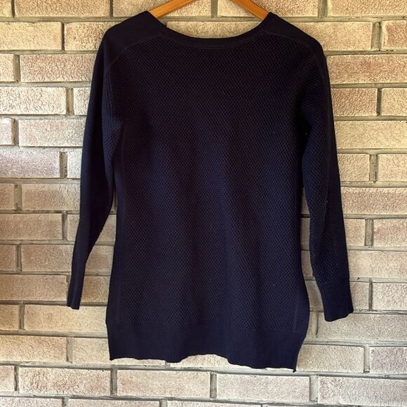 Athleta Honeycomb Merino Wool Blend Tunic Pullover Navy Sweater Size Small - Picture 3 of 5